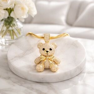 Gold Teddy Bear Pendant Necklace beautiful 20 inches long necklace